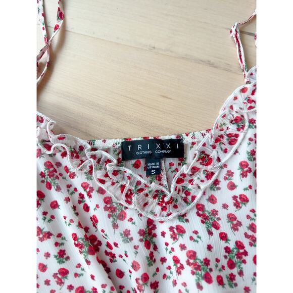 Y2k Floral Print Romper Womens Size Small Red White spaghetti straps Ruffles - Picture 3 of 7
